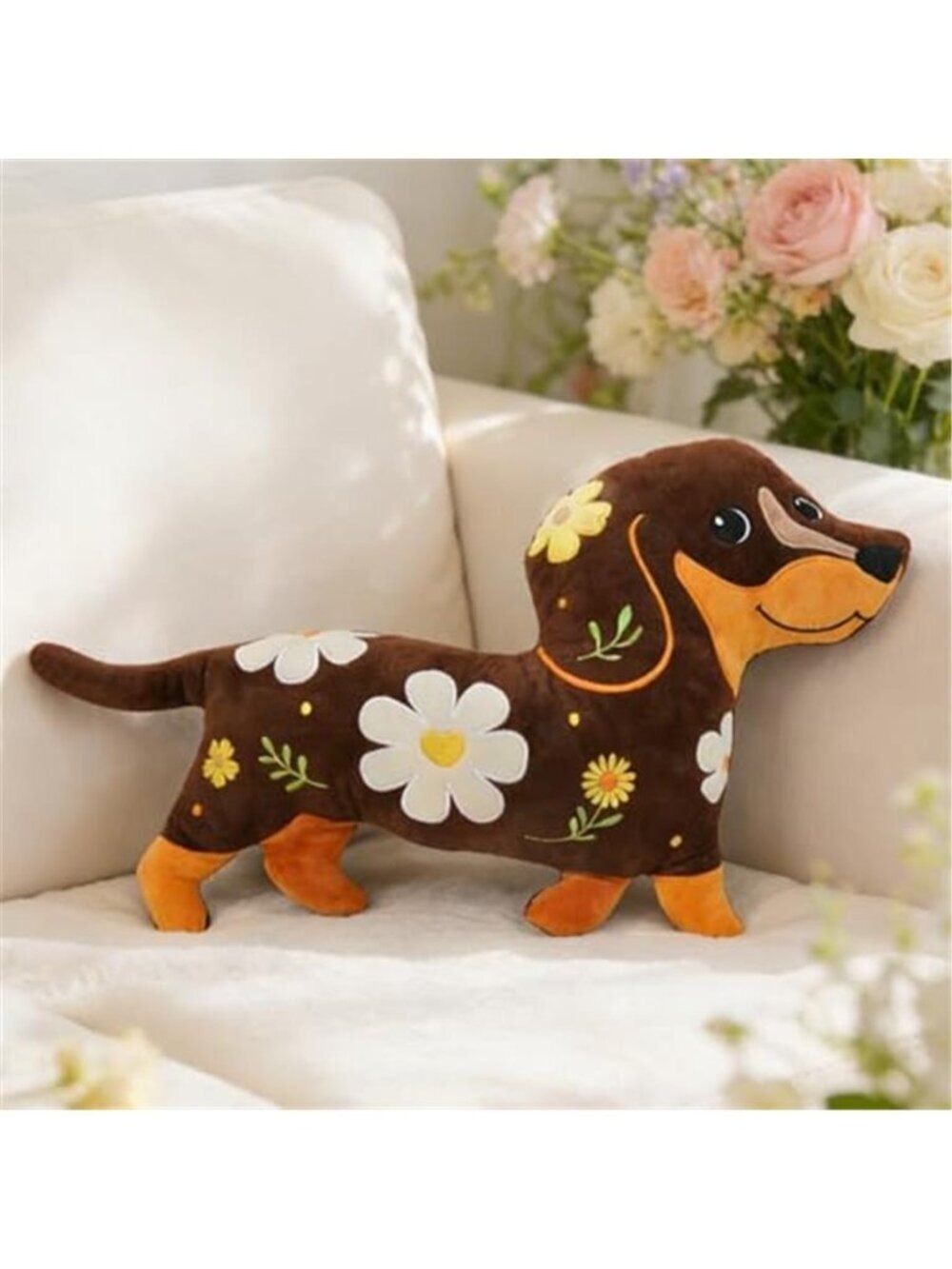 Handmade Dachshund Floral Embroidered Pillow  Best Dog Mom Gift for Women